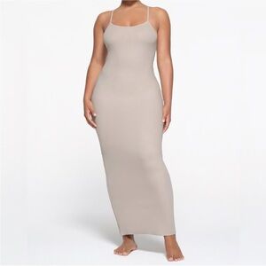 Skims Ribbed Knit Dress in Light Beige